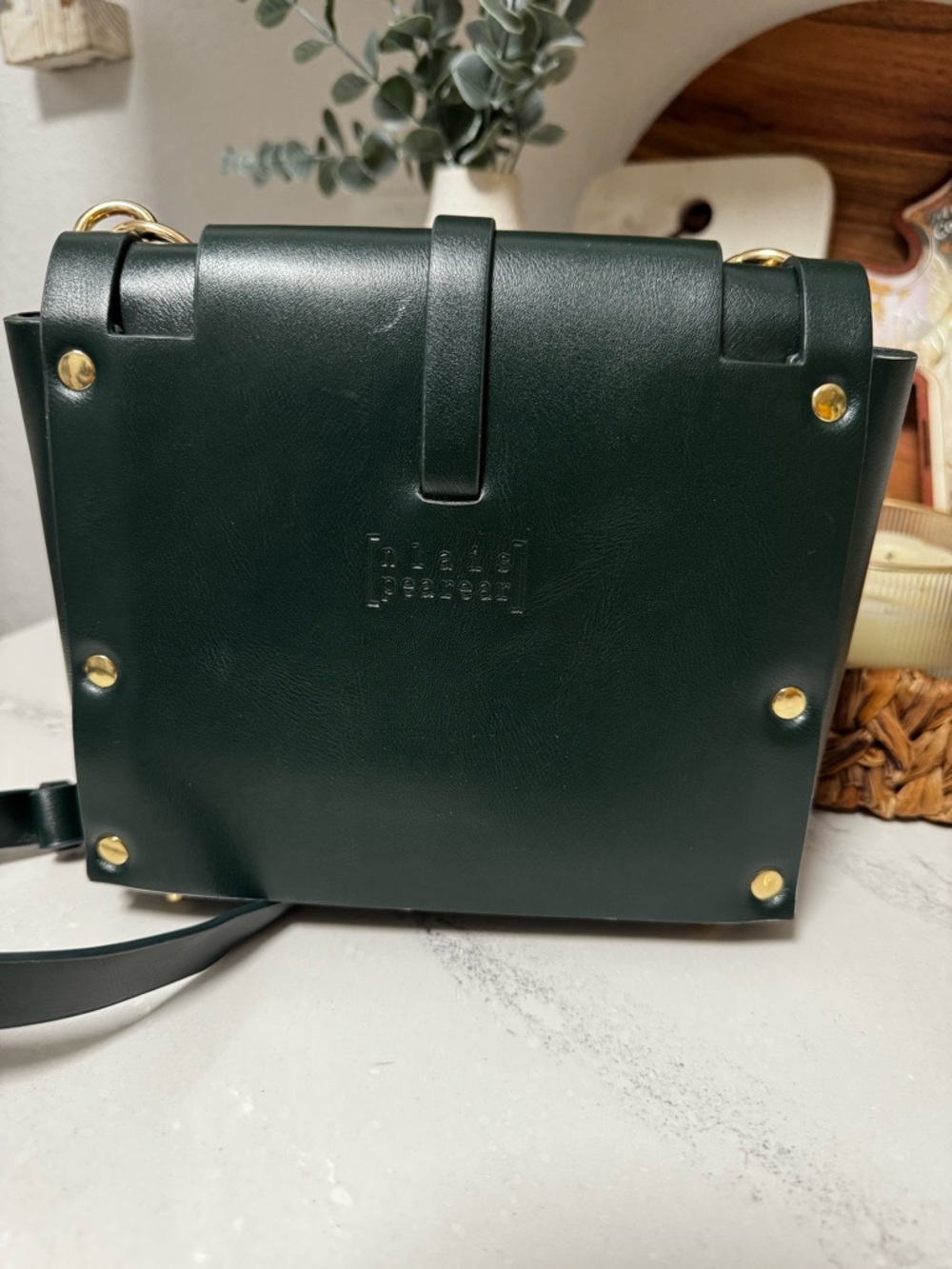 Dark Green Structured Crossbody Bag with Gold Hardware - Picture 3 of 6